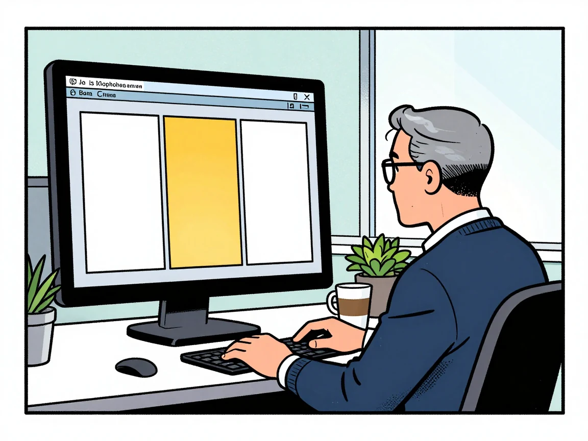 Sam at his desk looking at a job board on a large monitor with one card highlighted amber
